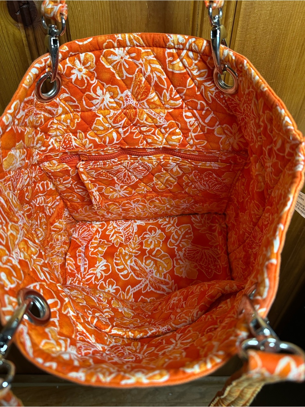 Quilted Orange Floral-Trim Tote Bag - Women's Shoulder Tote - Picture 6 of 14
